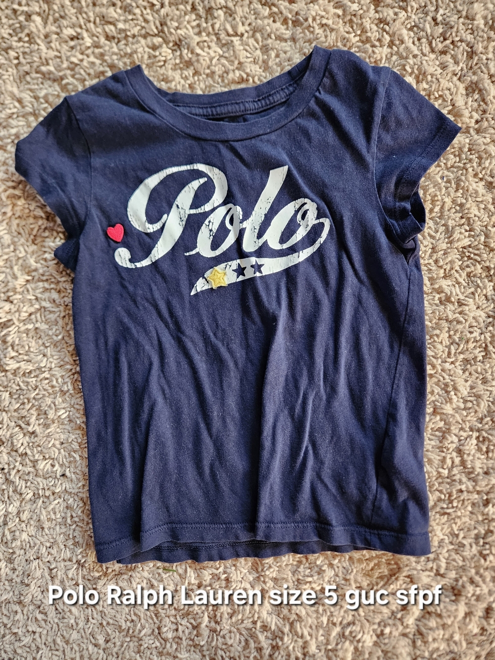 Polo by Ralph Lauren Navy Short Sleeve Tee with White Logo and Red Heart